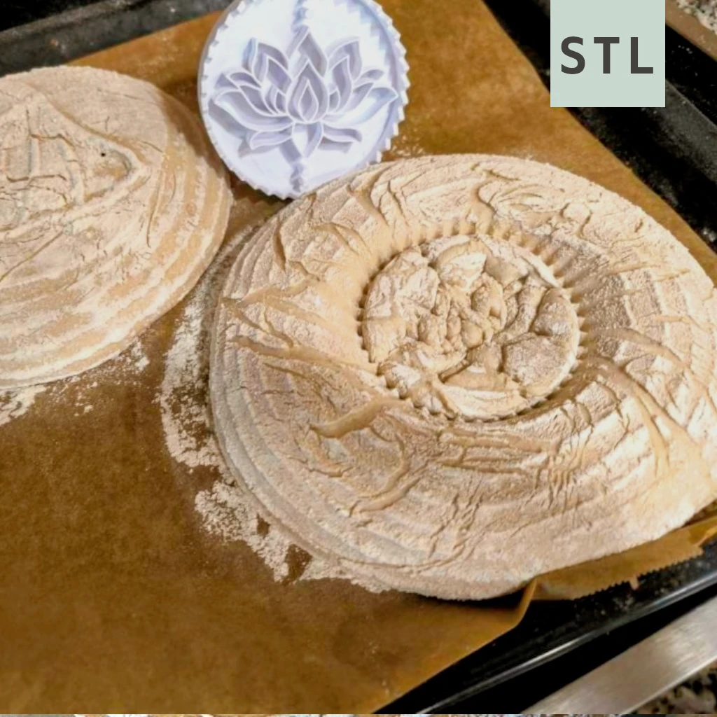 STL-Datei: Brotstempel Lotusblume – schönes Muster für selbstgebackenes Brot Kleine Stiche Brotstempel mit Lotusblume auf selbst gebackenem Brot