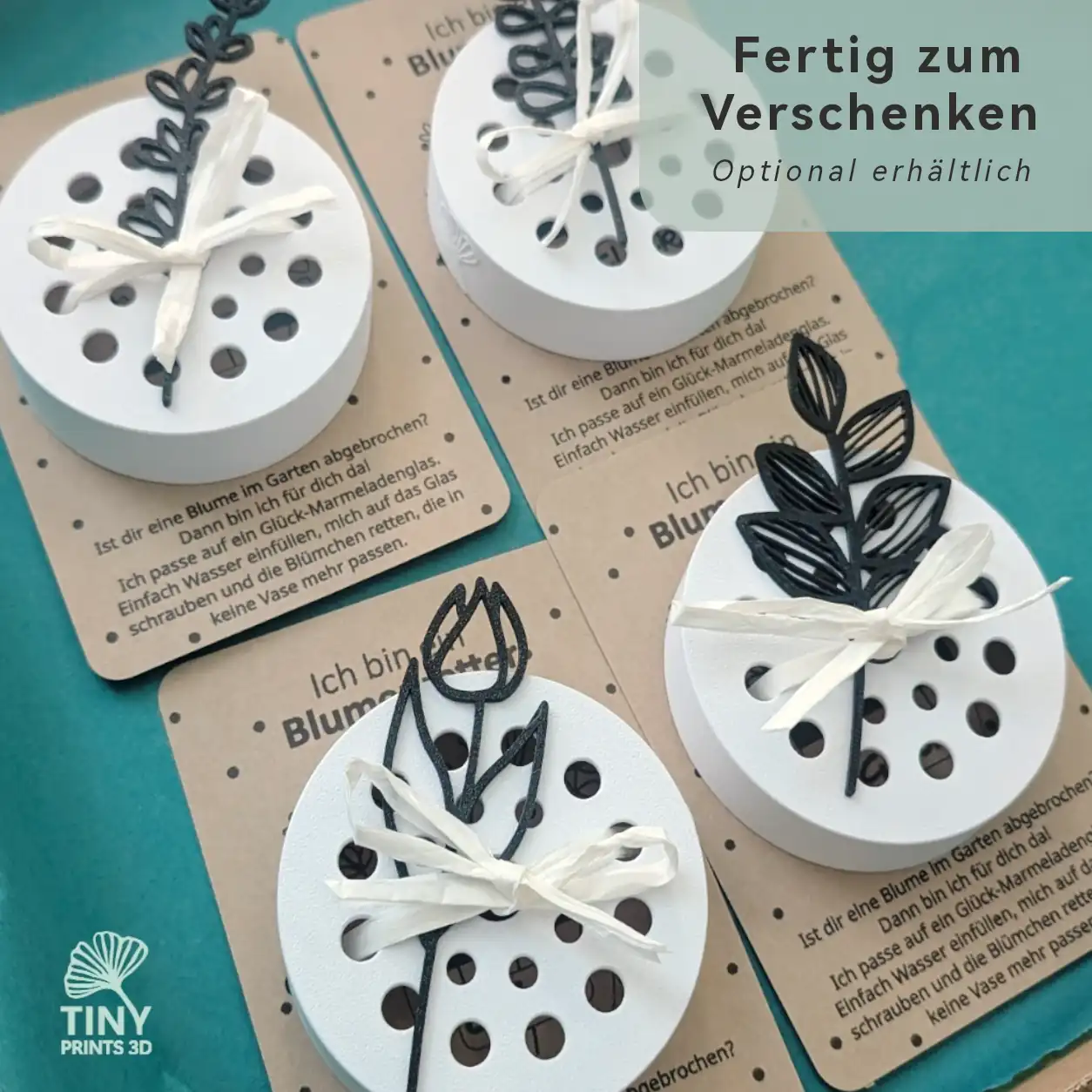 Blumenretter für das Glück Marmeladenglas Kleine Stiche Optional erhältliche Geschenkverpackung für handgefertigte 3D-Druck-Produkte – liebevoll und plastikfrei verpackt.