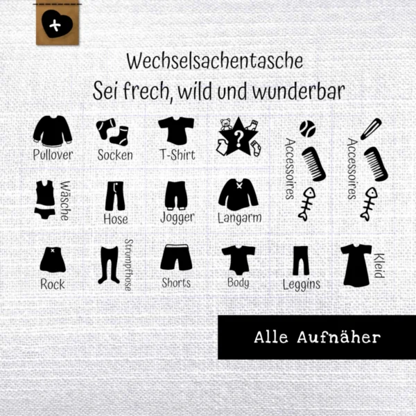 Aufnäher für die Wechselsachentaschen von Kleine Stiche Übersicht aller möglichen Aufnäher