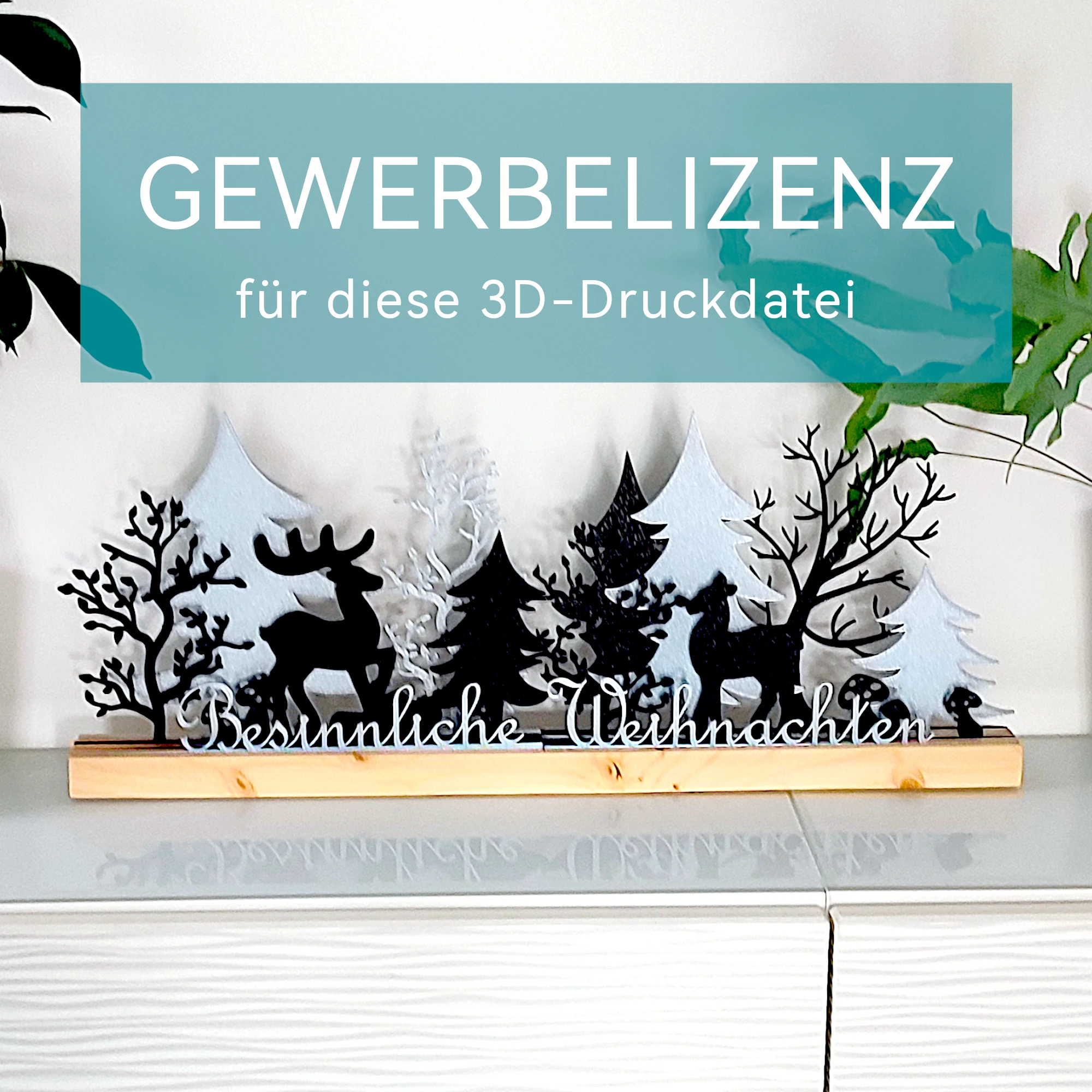 Gewerbelizenz – Tischdekoration „Besinnliche Weihnachten im Wald“ Kleine Stiche Gewerbelizenz Weihnachtsdeko Hirsch – Lizenz für die 3D-gedruckte Tischdekoration