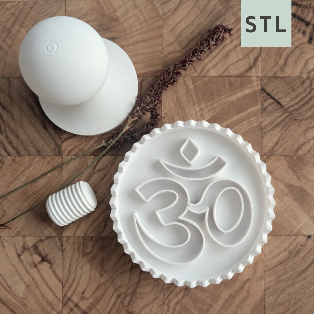 STL-Datei: Brotstempel Om – ein Hauch Achtsamkeit für dein Brot Kleine Stiche Einzelteile des 3D-gedruckten Brotstempels mit Om-Motiv